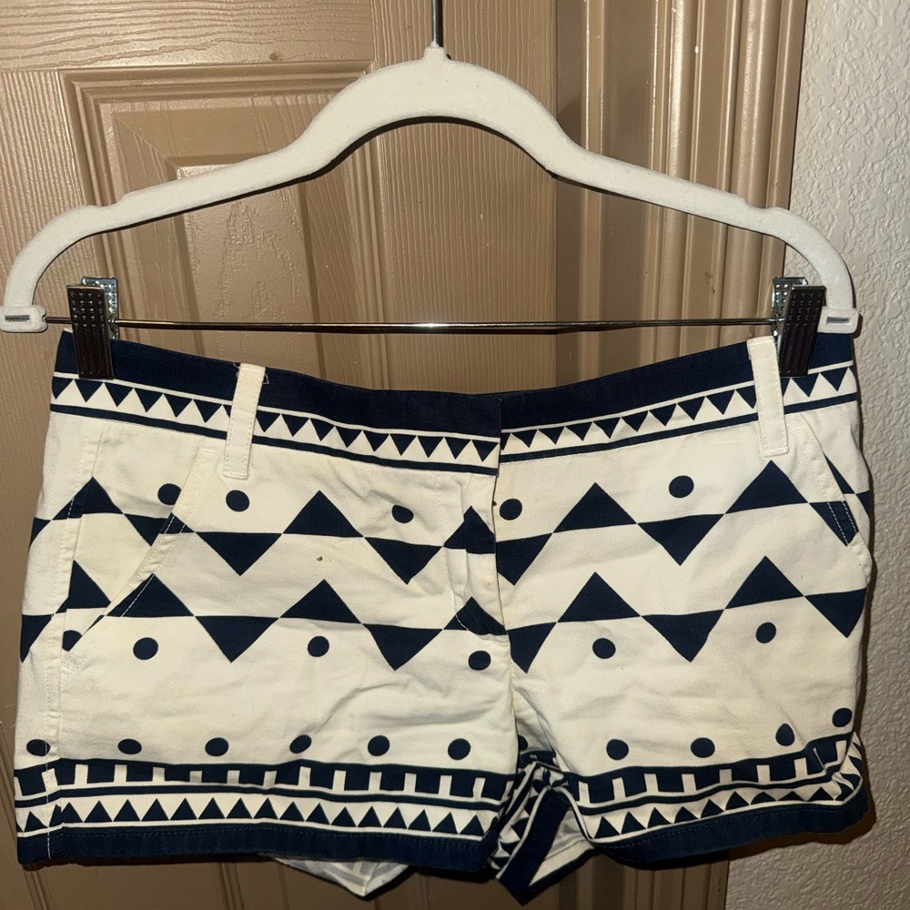 J. Crew Navy & White Geometric Print Bermudas